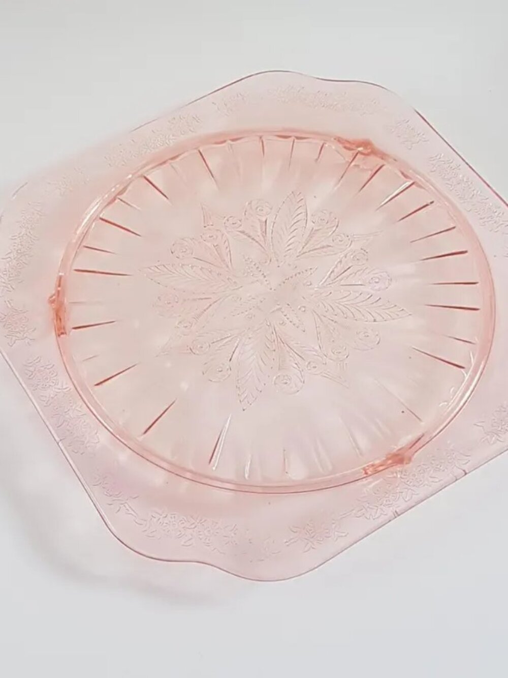 Vtg Jeannette Pink Depression Glass Adam Pattern Footed Cake Plate Platter